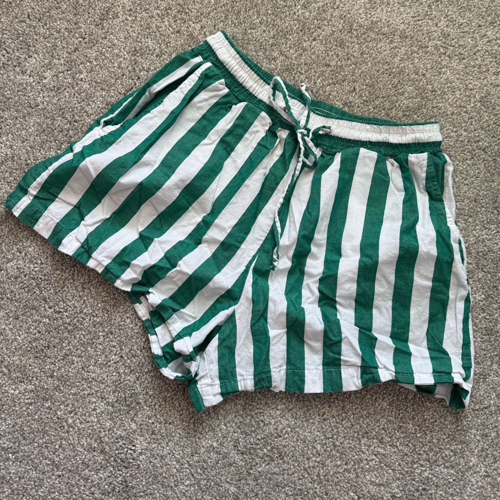 Sundry Green and White Shorts with Stripes